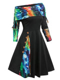 1950s Plaid Patchwork Lace-Up Off-Shoulder Dress