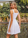 White Spaghetti Strap Button Dress