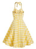 Yellow 1950s Halter Plaid Swing Dress