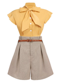 [Pre-Sale] 2PCS Yellow Solid Tops & Khaki Shorts