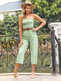 Green Tube Top Buttons Belt Jumpsuit