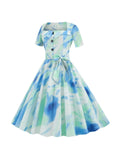 Blue Tie Dye Bow Triangle Dress