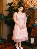 Pink 1950s Star Sequin Lace Swing Dress