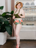 Olive Lace-Up Halter Flowers Bikini Set