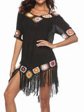 Solid Embroidery Bohemian Cover Up