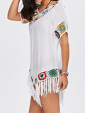Solid Embroidery Bohemian Cover Up