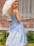 Sky Blue 1950s Strap Polka Dot Swing Dress