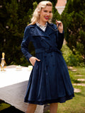 Navy Blue 1950s Velvet Long Coat