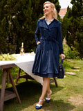 Navy Blue 1950s Velvet Long Coat
