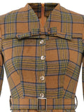Coffee 1950s Plaid Belt Swing Dress