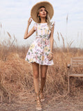 White Floral Ruffles Belt Dress
