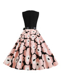 Black Curving Tree Floral Bow Dress
