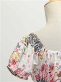 1950s Floral Patchwork Puff Sleeve Dress