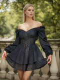 Black 1960s Puff Sleeve Solid Dress