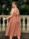 [Plus Size] 1950s Spaghetti Strap Solid Bow Dress