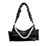 Retro Bowknot Pearl Solid Underarm Bag