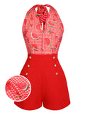 [US Warehouse] Watermelon Red 1950s Halter Patchwork Romper