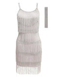 [Clearance] Belted Gray 1920s Fringe Gatsby Dress