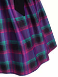 Purple 1950s Plaids Lace-Up Swing Dress