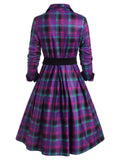Purple 1950s Plaids Lace-Up Swing Dress