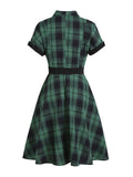 Green 1950s Button Belt Swing Dress