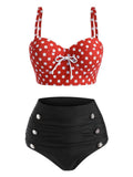 [US Warehouse] Red 1950s Halter Polka Dot Bikini Set