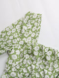 Green Floral Peasant Sleeve Dress