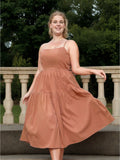 [Plus Size] 1950s Spaghetti Strap Solid Bow Dress