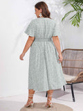 [Plus Size] 1950s V-Neck Cap Sleeve Floral Dress