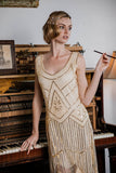 Apricot 1920s Beaded Sequin Flapper Dress