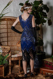 [US Warehouse] Blue 1920s Beaded Fringed Flapper Dresses
