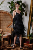 Belted Black 1920s Fringe Gatsby Dress