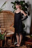 Belted Black 1920s Fringe Gatsby Dress