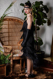Belted Black 1920s Fringe Gatsby Dress
