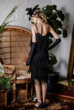 Belted Black 1920s Fringe Gatsby Dress