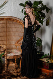 Black 1920s Sequin Maxi Flapper Dress