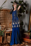 [Clearance] Blue 1920s Sequined Maxi Flapper Dress-US Warehouse