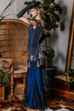 [Clearance] Blue 1920s Sequined Maxi Flapper Dress-US Warehouse
