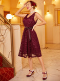 1950s Lace V Neck Bow Dress