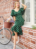 Emerald 1960s Polka Dot Fishtail Dress