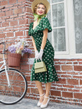 Emerald 1960s Polka Dot Fishtail Dress