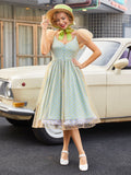Green 1950s Mesh Polka Dot Swing Dress