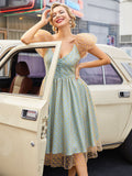 Green 1950s Mesh Polka Dot Swing Dress