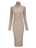 1960s High Collar Solid Knitting Dress