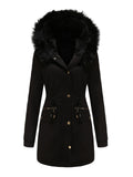 1950s Solid Zipper Fur Trimmed Coat