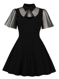 Black 1950s Lace Plus Size Solid Dress