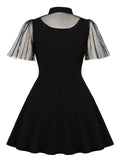 Black 1950s Lace Plus Size Solid Dress