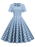 Blue 1950s Polka Dot Swing Vintage Dress