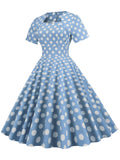 Blue 1950s Polka Dot Swing Vintage Dress