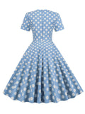 Blue 1950s Polka Dot Swing Vintage Dress